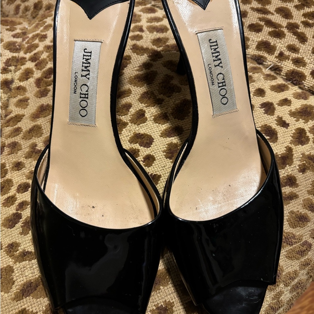 Jimmy Choo Black Patent Leather Slides